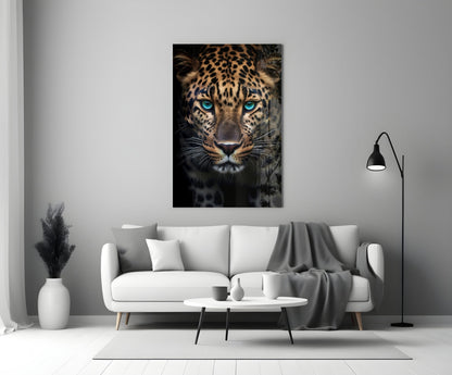Turquoise Eyed Leopard Glass Wall Art