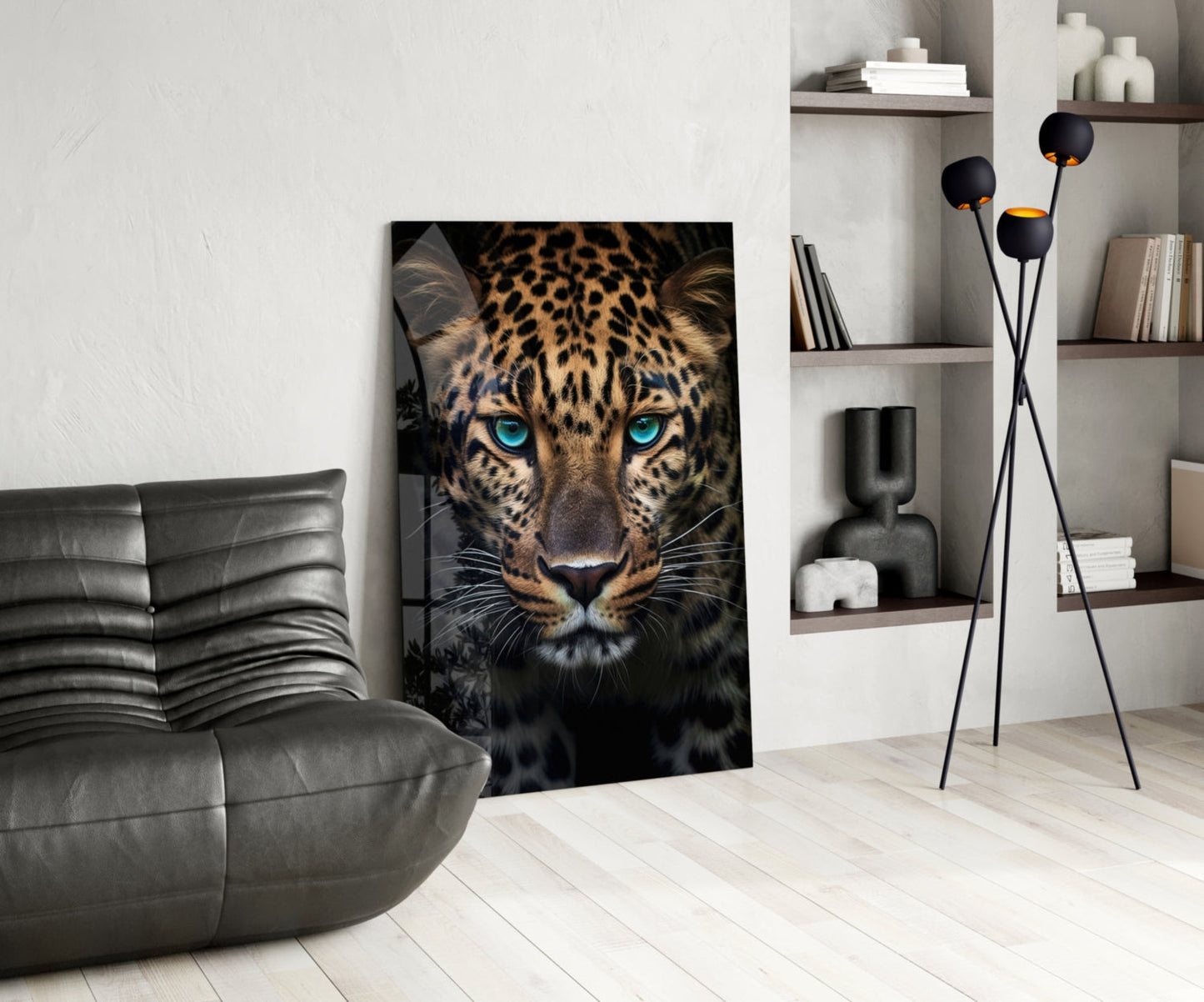 Turquoise Eyed Leopard Glass Wall Art