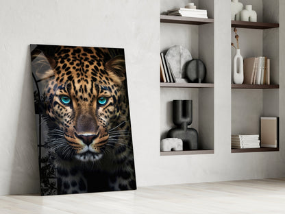 Turquoise Eyed Leopard Glass Wall Art