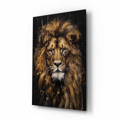 Gilded Paint Drip Lion Glass Wall Art