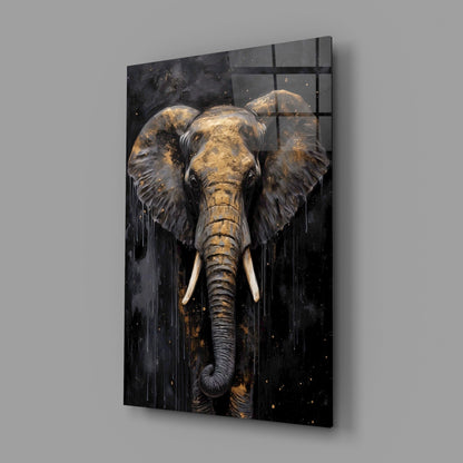 Gold Leaf Elephant Head Black Glass Wall Art