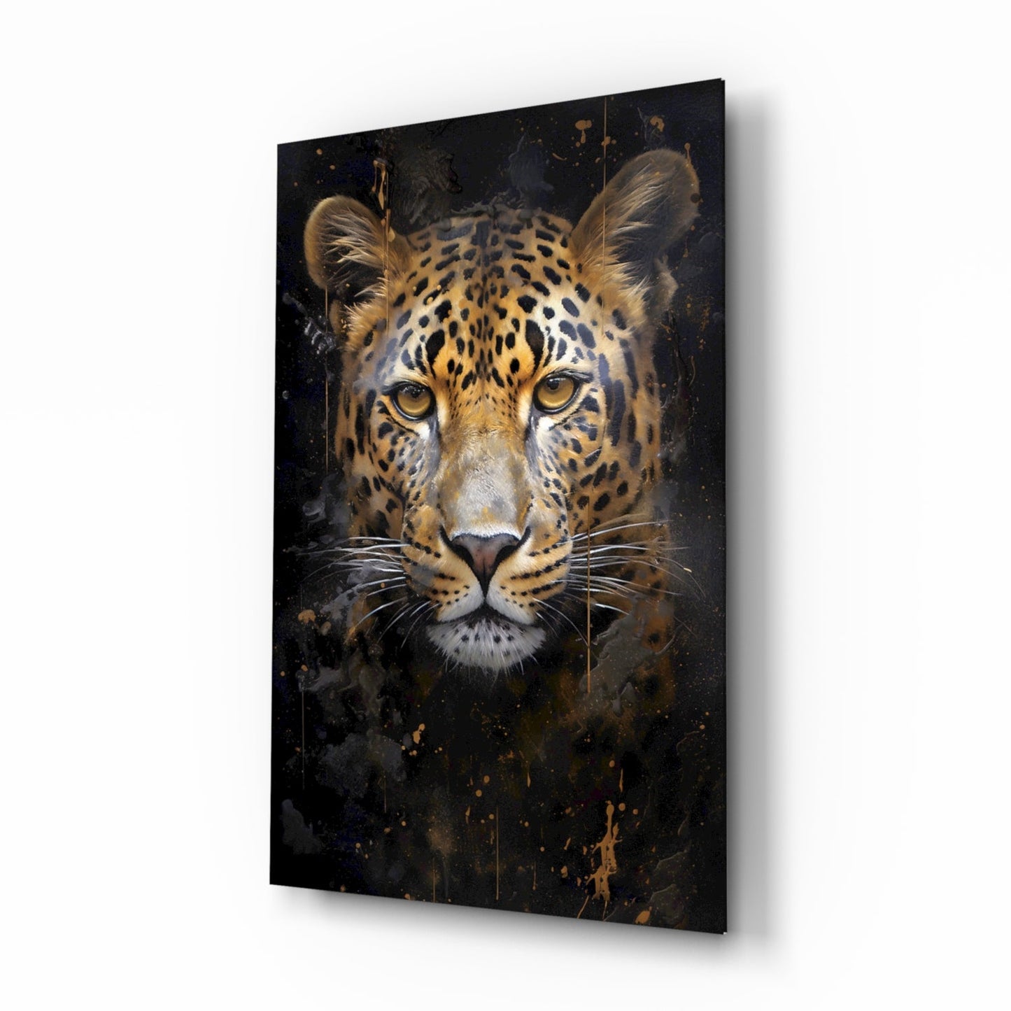 Gold Splatter Leopard Glass Wall Art