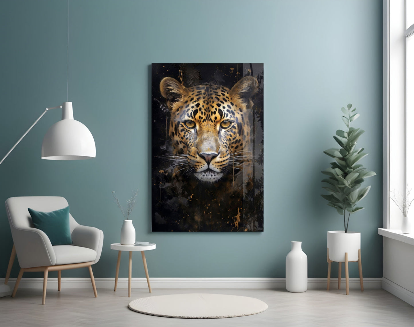 Gold Splatter Leopard Glass Wall Art