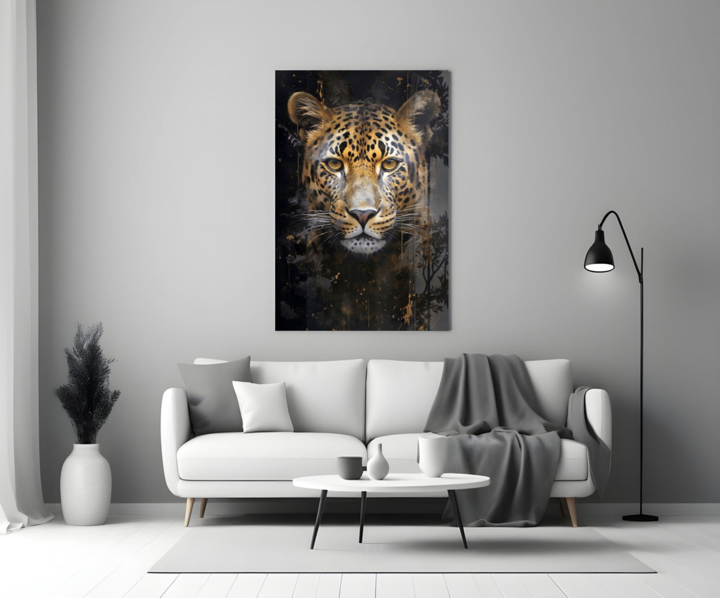 Gold Splatter Leopard Glass Wall Art