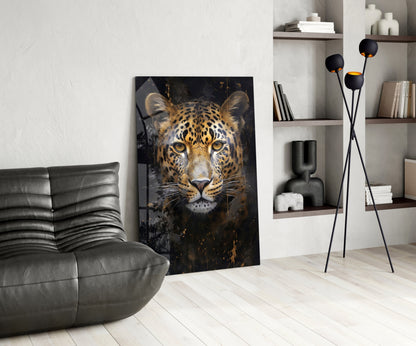 Gold Splatter Leopard Glass Wall Art