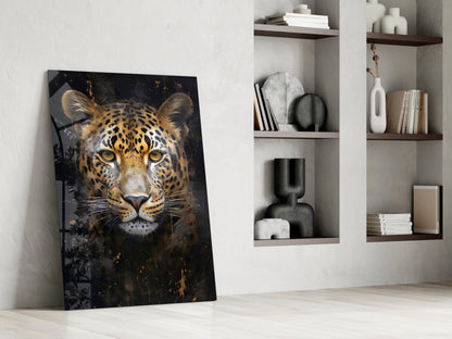 Gold Splatter Leopard Glass Wall Art