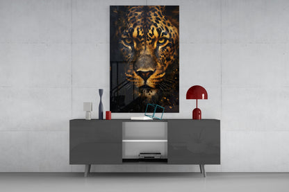 Fierce Golden Leopard Glass Wall Art