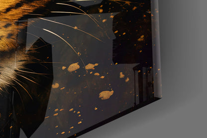 Fierce Golden Leopard Glass Wall Art