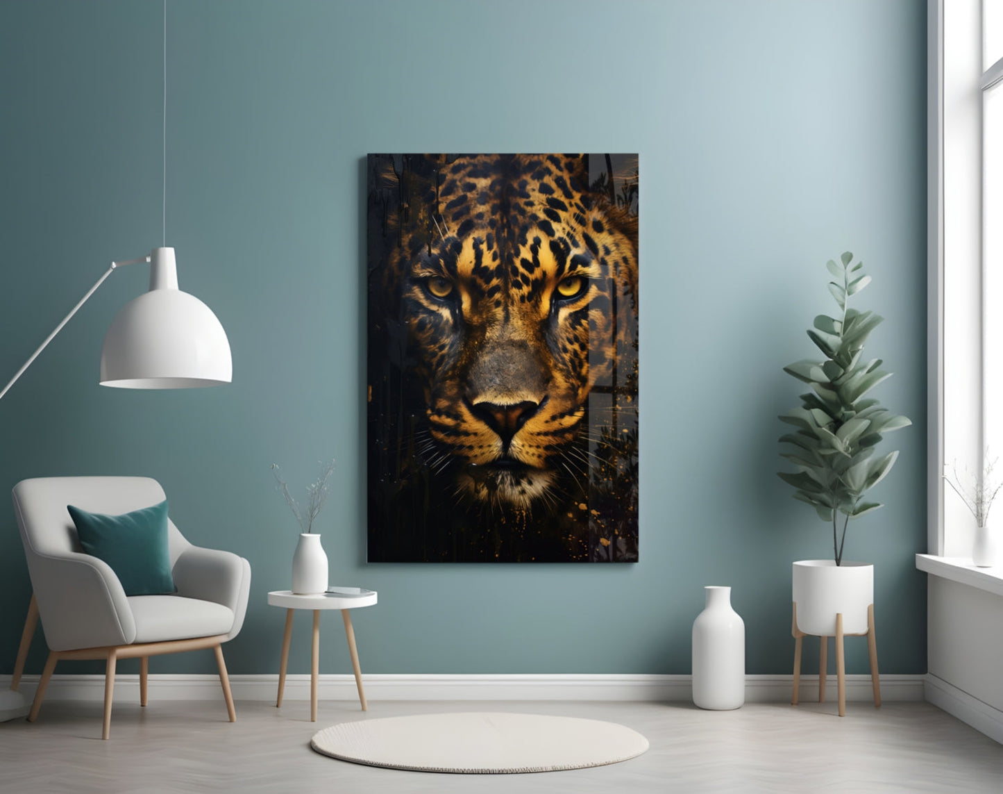 Fierce Golden Leopard Glass Wall Art