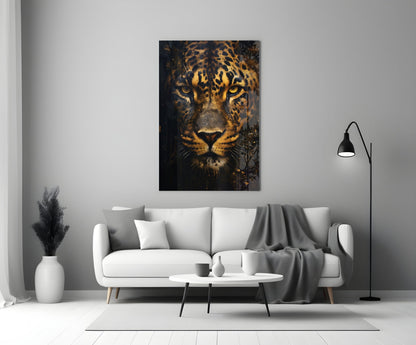 Fierce Golden Leopard Glass Wall Art
