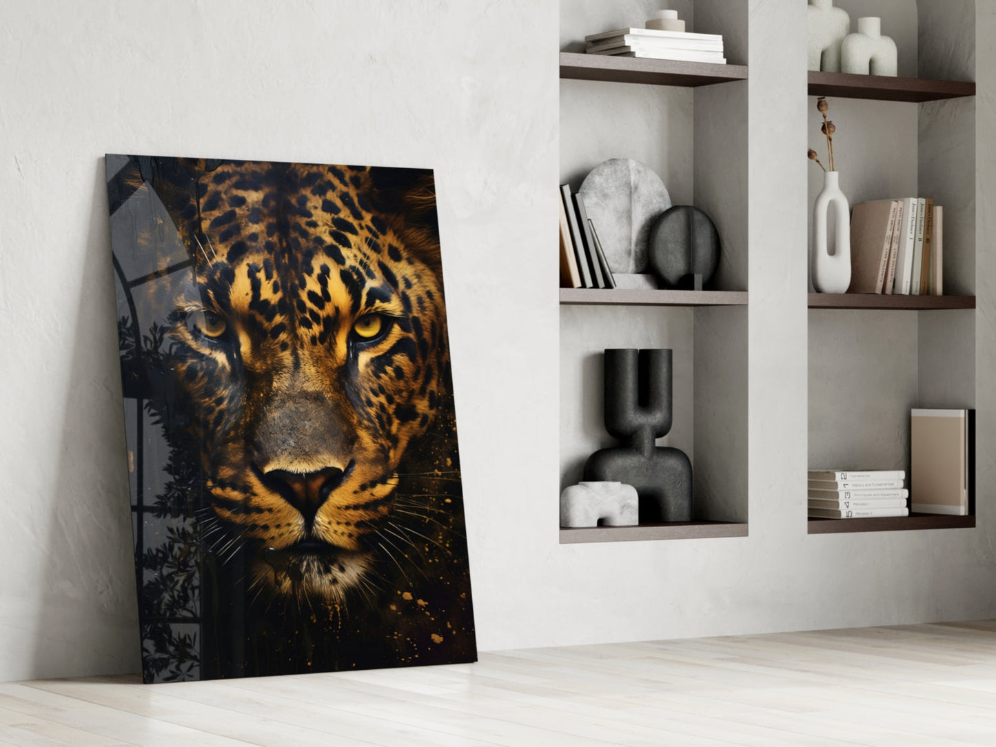 Fierce Golden Leopard Glass Wall Art