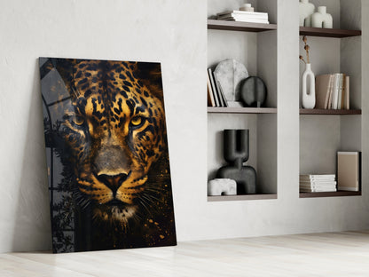Fierce Golden Leopard Glass Wall Art