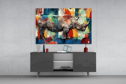 Painted Rhino Color Strokes Glass Wall Art