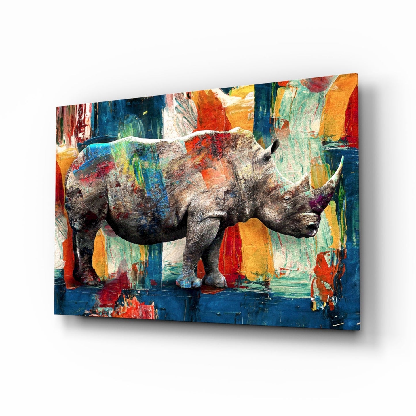 Painted Rhino Color Strokes Glass Wall Art