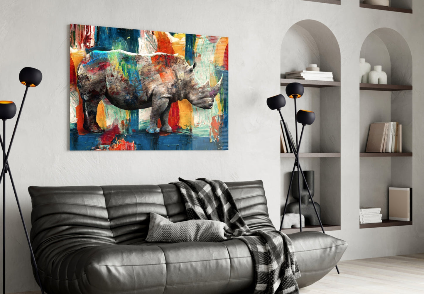 Painted Rhino Color Strokes Glass Wall Art
