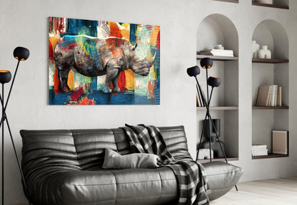 Painted Rhino Color Strokes Glass Wall Art