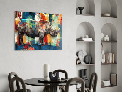Painted Rhino Color Strokes Glass Wall Art