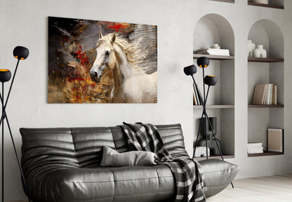 White Horse Red Splatter Glass Wall Art