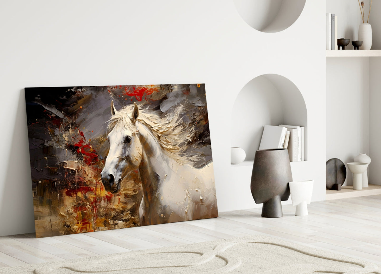 White Horse Red Splatter Glass Wall Art