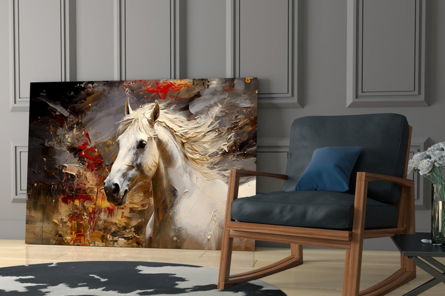 White Horse Red Splatter Glass Wall Art