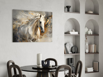 White Horse Gold Splatter Glass Wall Art