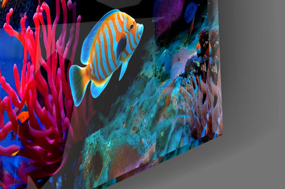 Orange Tropical Fish Coral Reef Glass Wall Art