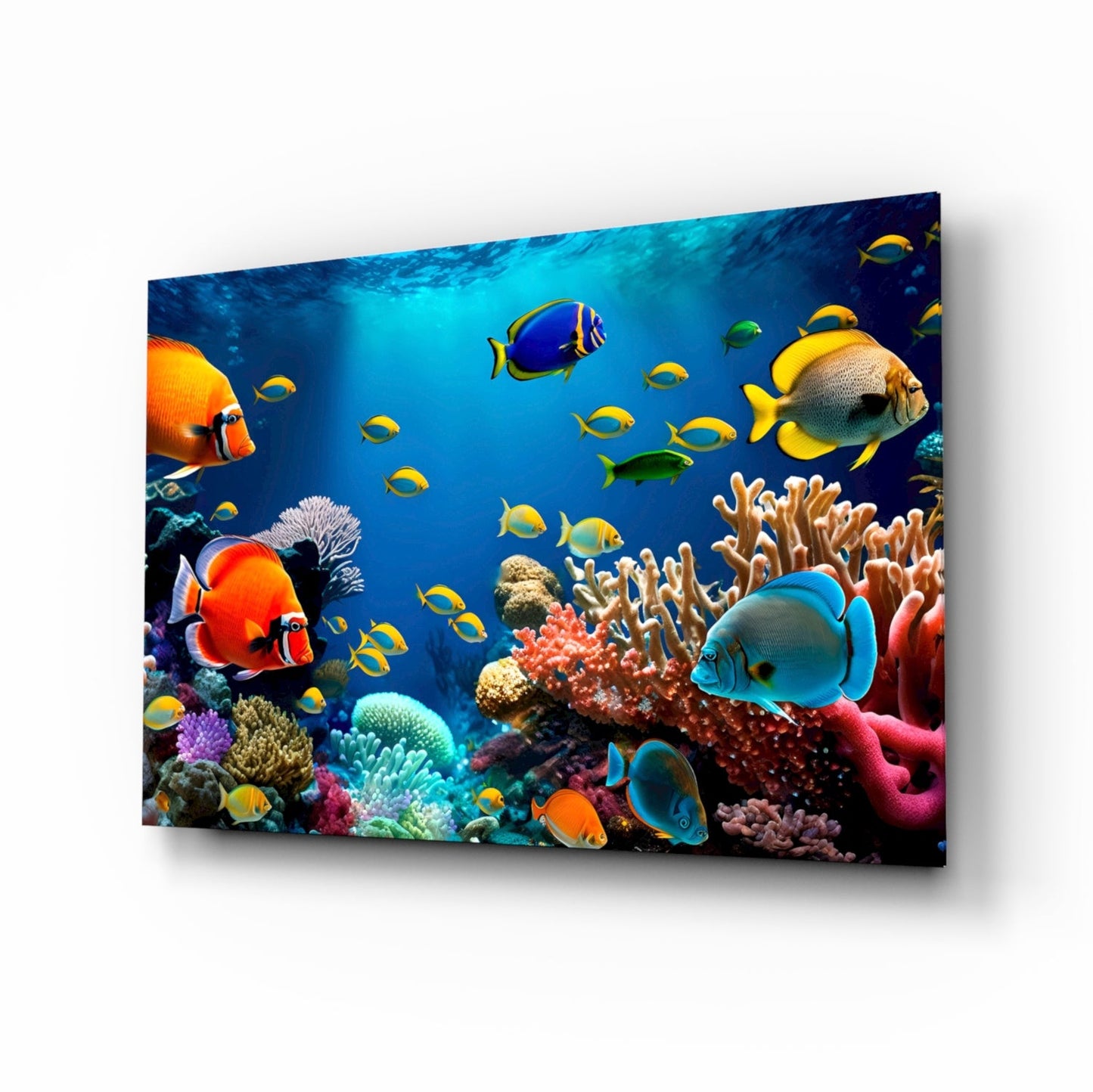 Yellow Tang Shoal Turquoise Reef Glass Wall Art
