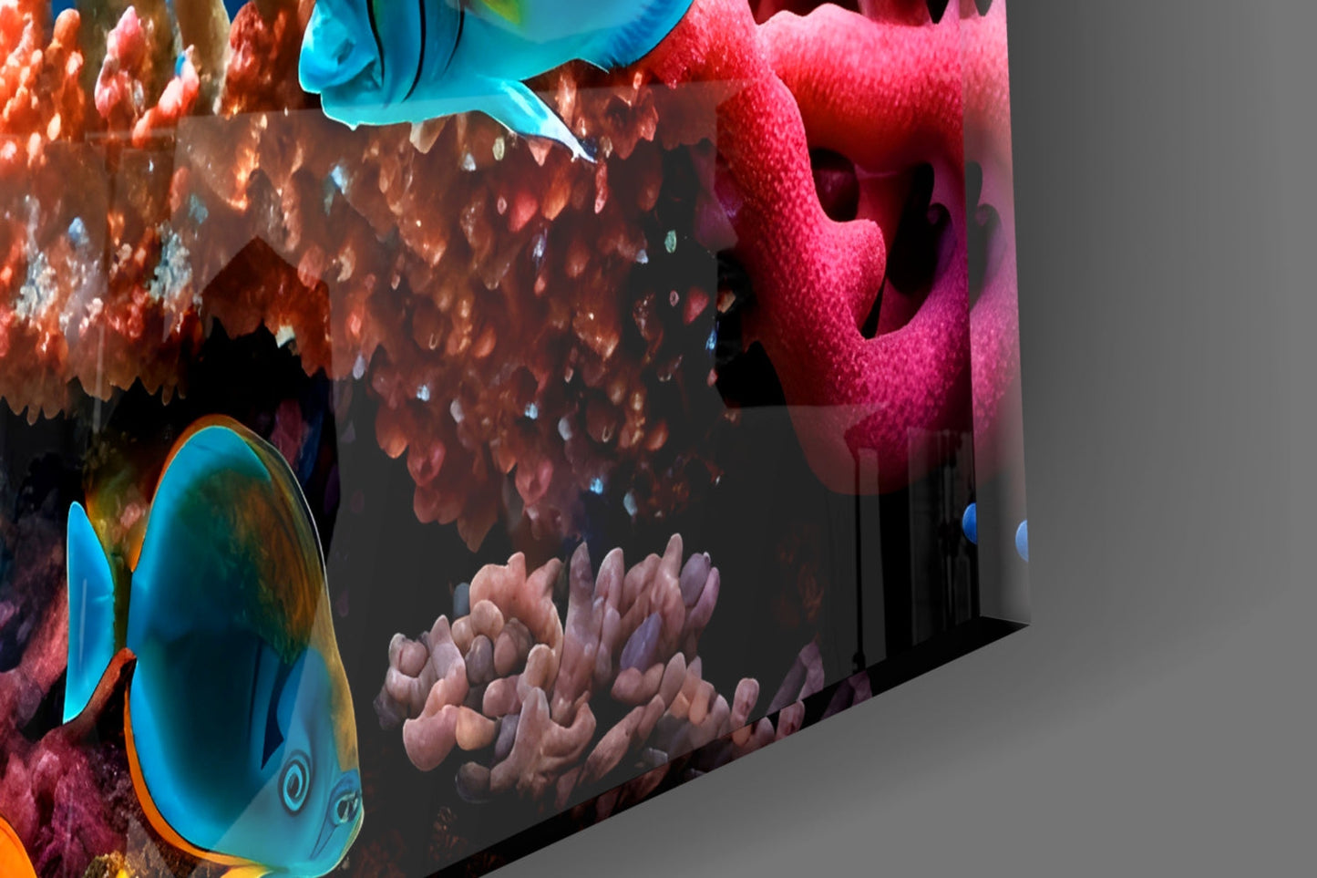 Yellow Tang Shoal Turquoise Reef Glass Wall Art