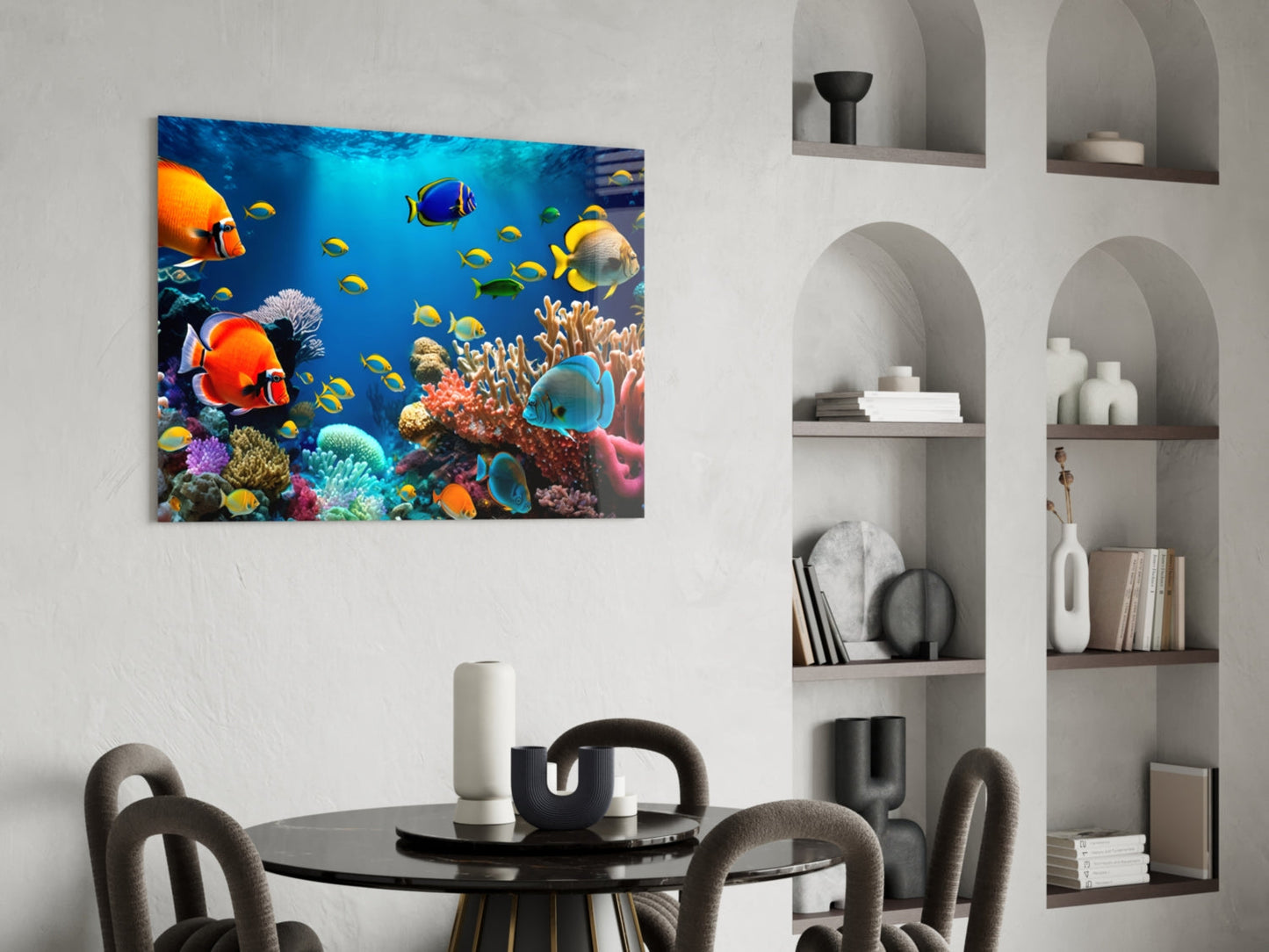 Yellow Tang Shoal Turquoise Reef Glass Wall Art