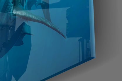 Grinning Shark Below Surface Waves Glass Wall Art
