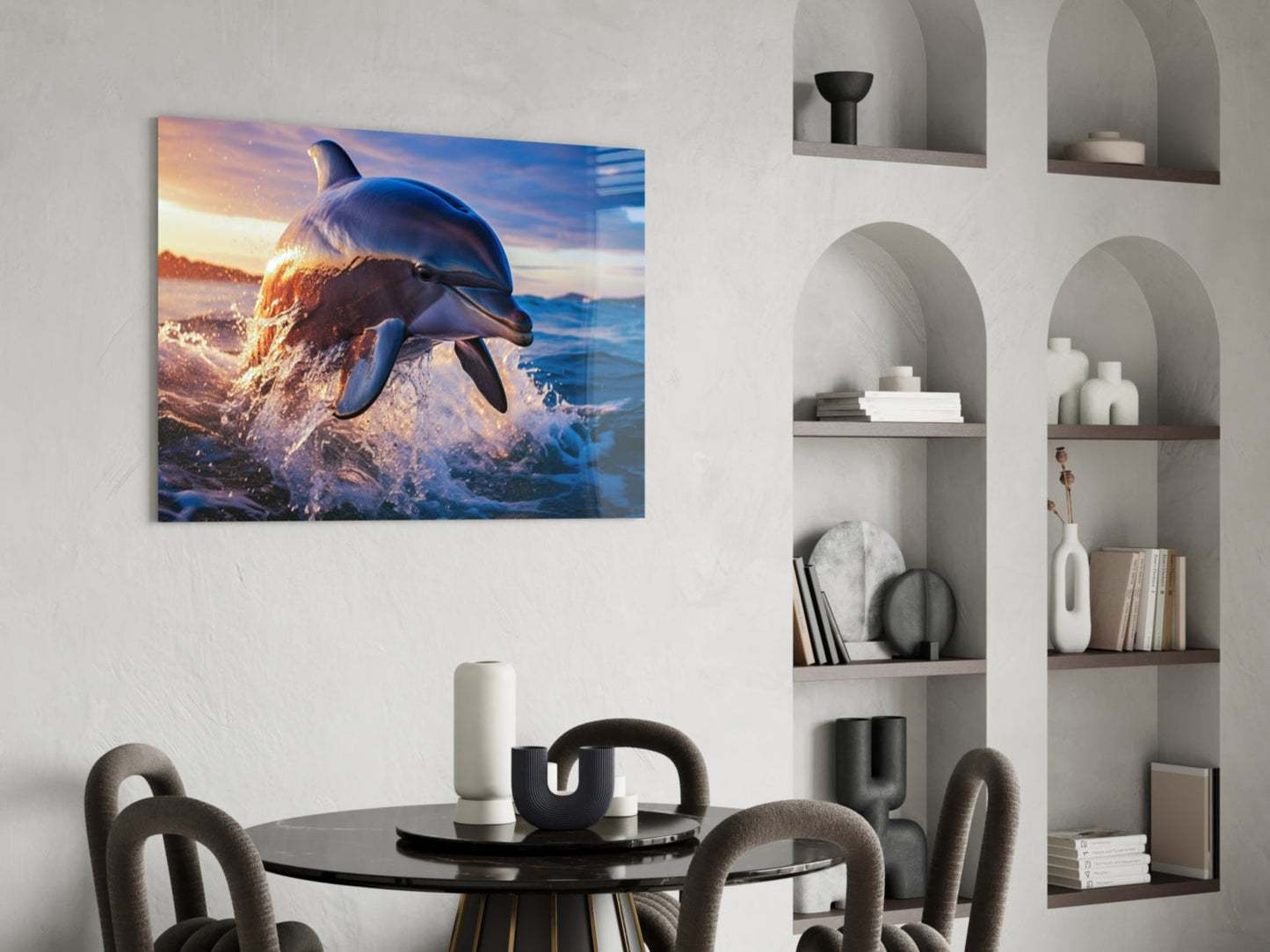 Smiling Dolphin Blue Splash Glass Wall Art