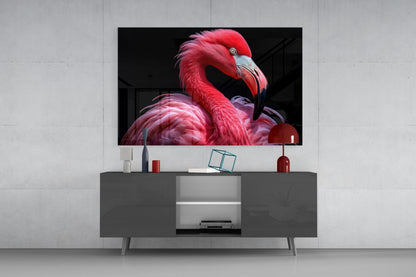 Vivid Pink Flamingo Portrait Glass Wall Art