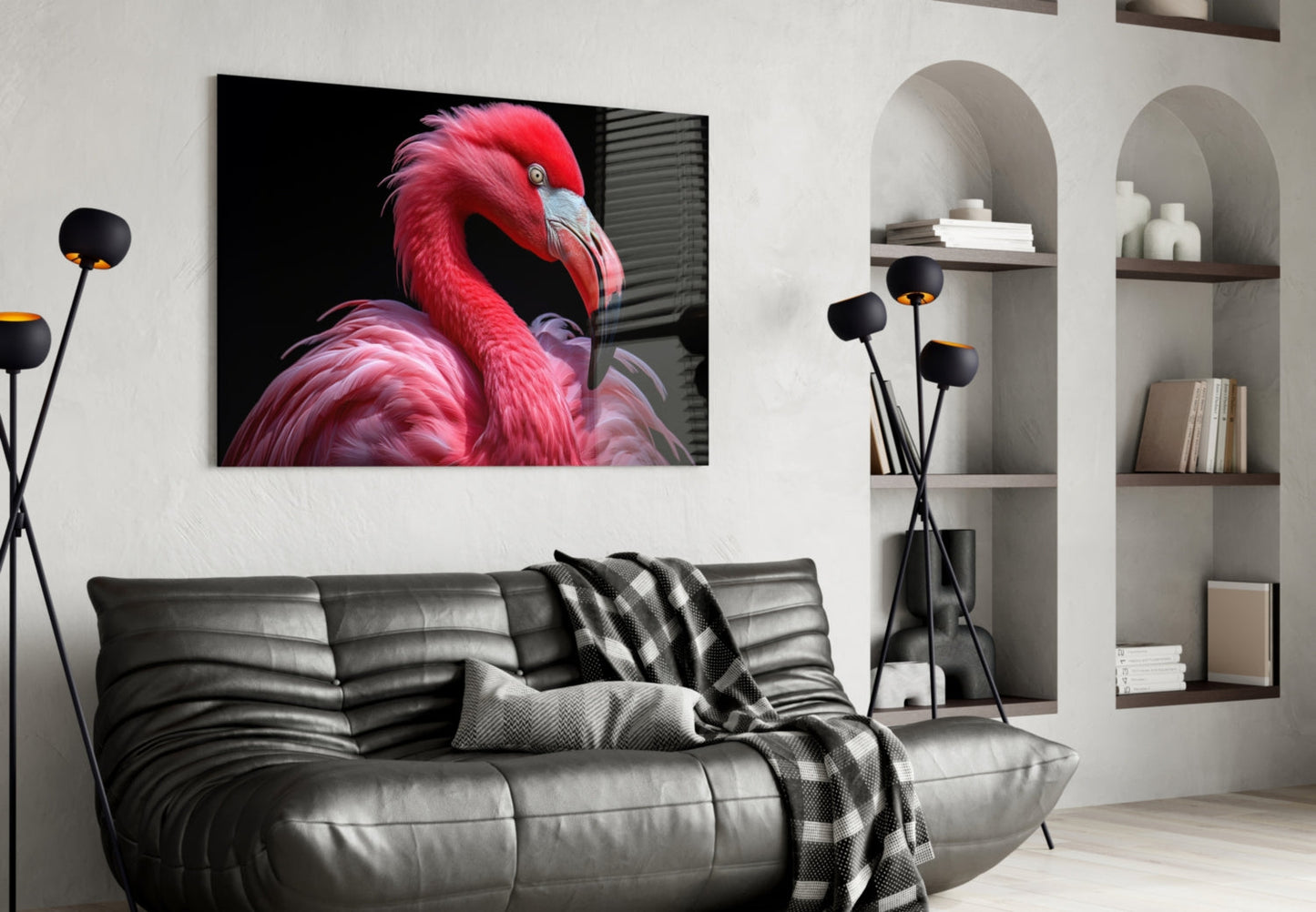 Vivid Pink Flamingo Portrait Glass Wall Art