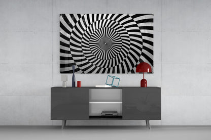 Black and White Optical Spiral Art Glass Wall Art