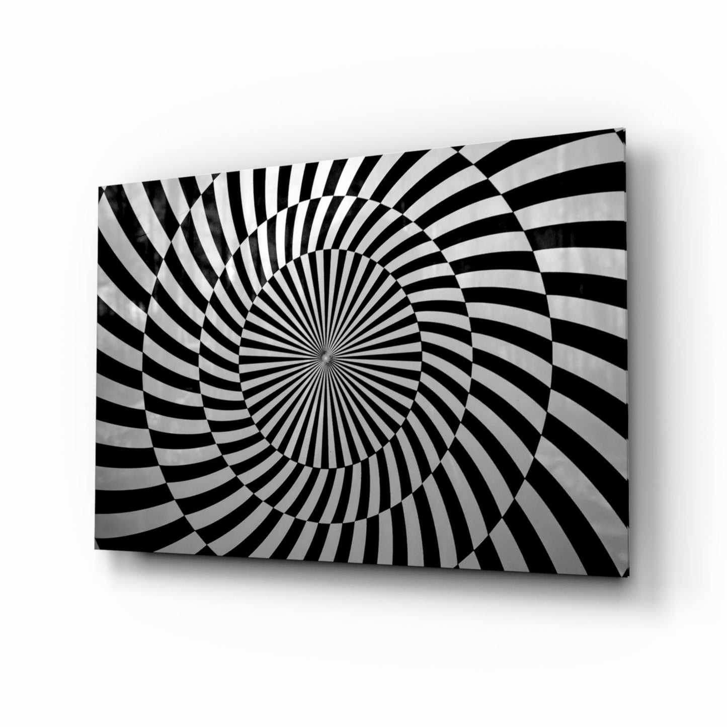 Black and White Optical Spiral Art Glass Wall Art