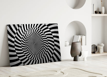 Black and White Optical Spiral Art Glass Wall Art