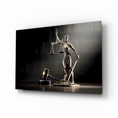 Golden Gavel and Justice Scales Glass Wall Art