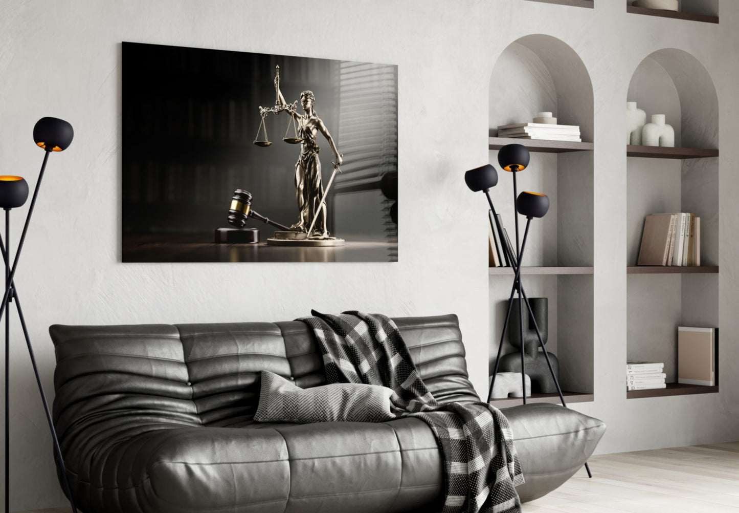 Golden Gavel and Justice Scales Glass Wall Art