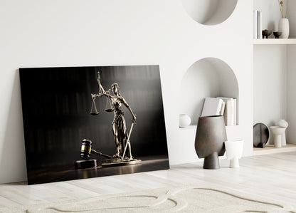 Golden Gavel and Justice Scales Glass Wall Art