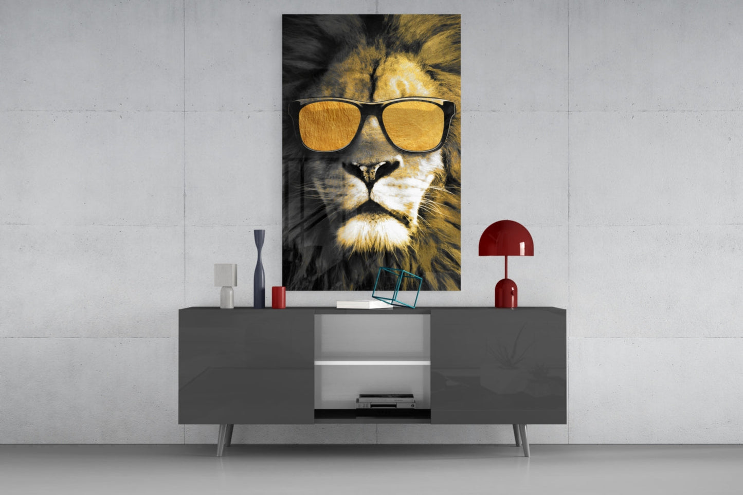 Gold Sunglasses Cool Lion Glass Wall Art