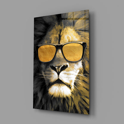 Gold Sunglasses Cool Lion Glass Wall Art