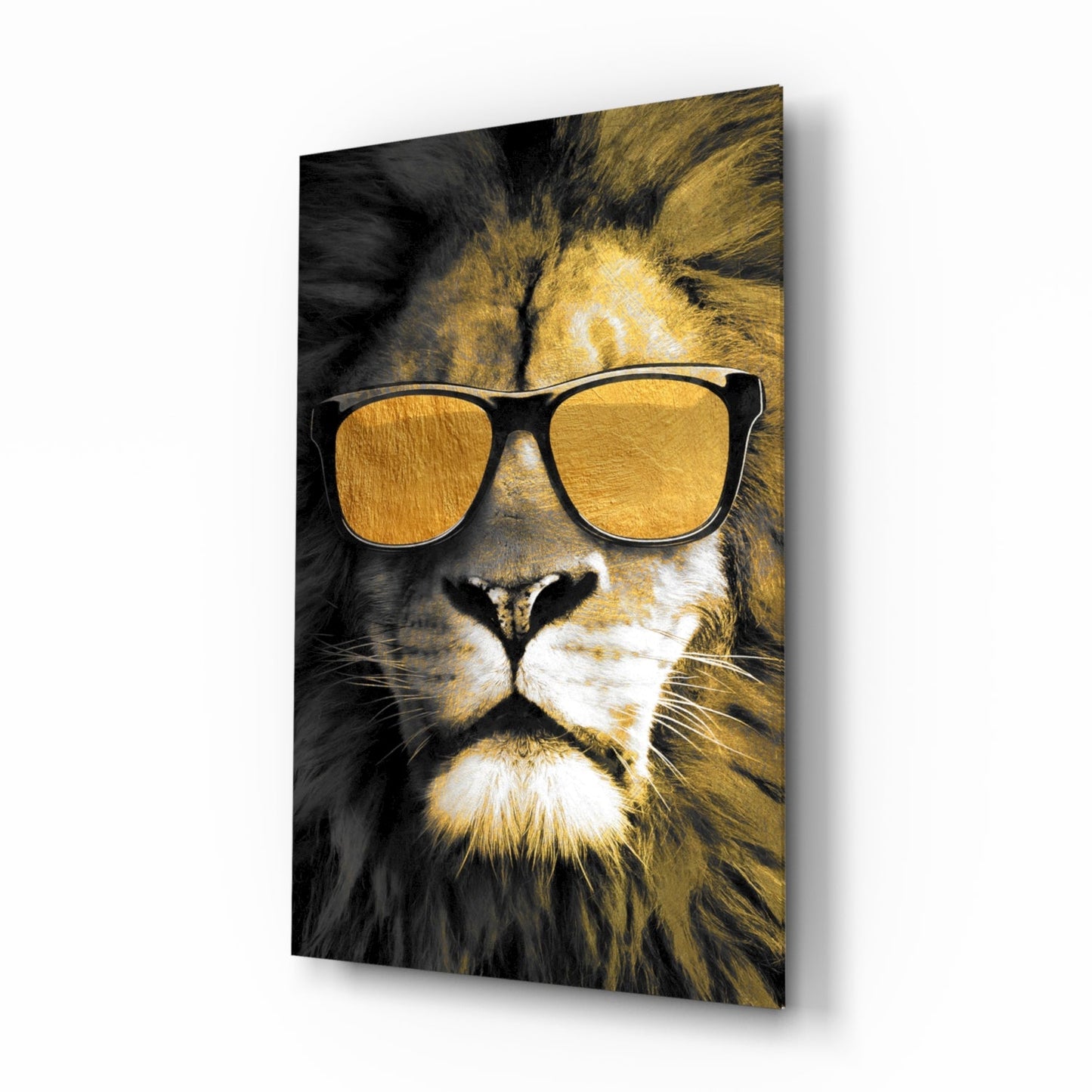 Gold Sunglasses Cool Lion Glass Wall Art