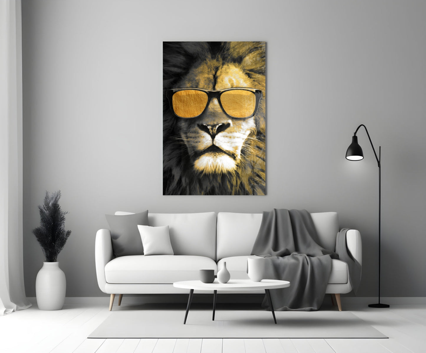 Gold Sunglasses Cool Lion Glass Wall Art