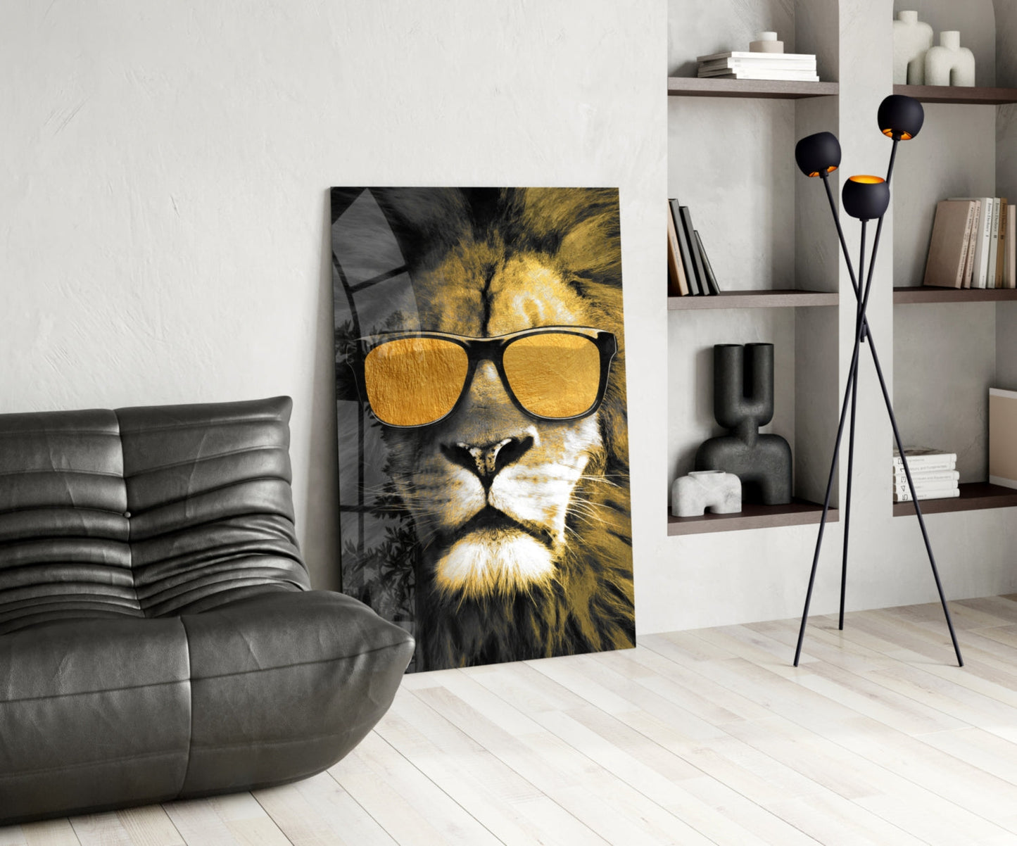 Gold Sunglasses Cool Lion Glass Wall Art