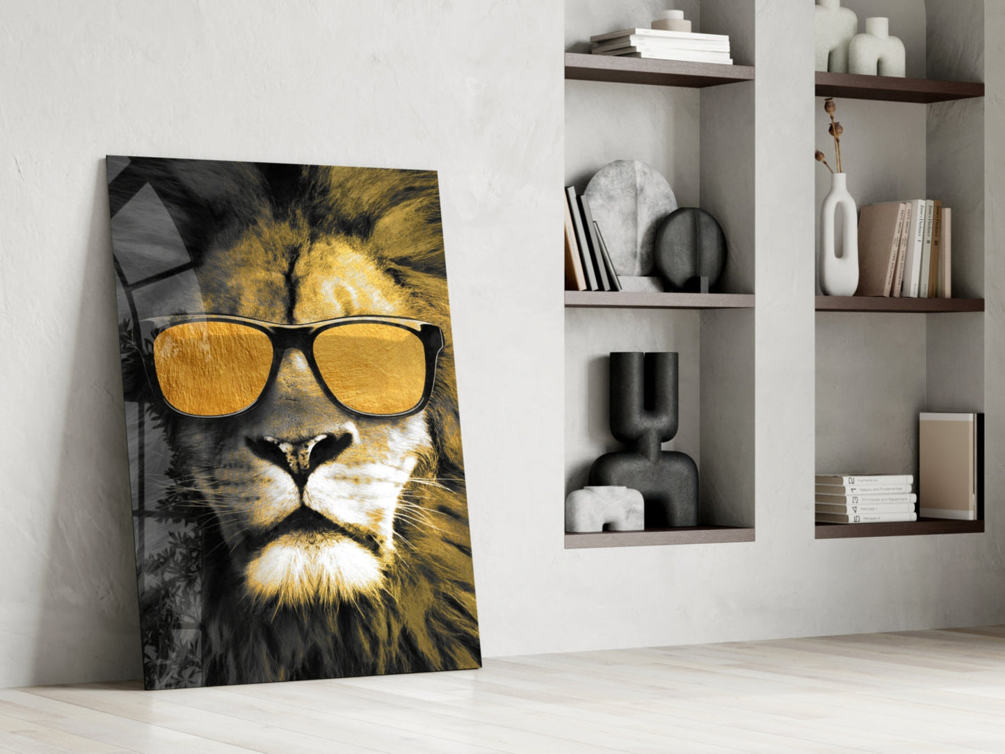 Gold Sunglasses Cool Lion Glass Wall Art