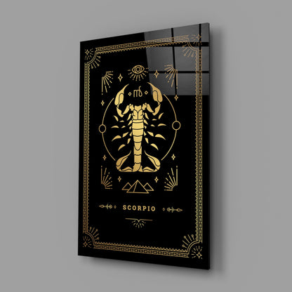 Gold Scorpion Zodiac Card on Black Glass Wall Art