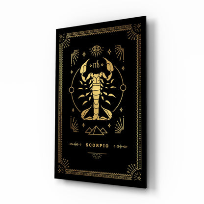 Gold Scorpion Zodiac Card on Black Glass Wall Art