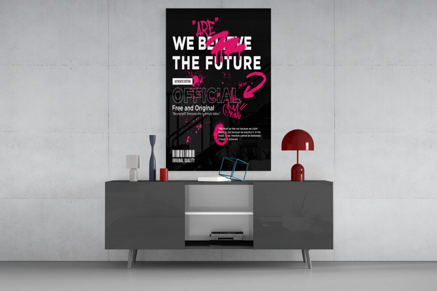 Pink Graffiti Slogan Black Typography Glass Wall Art