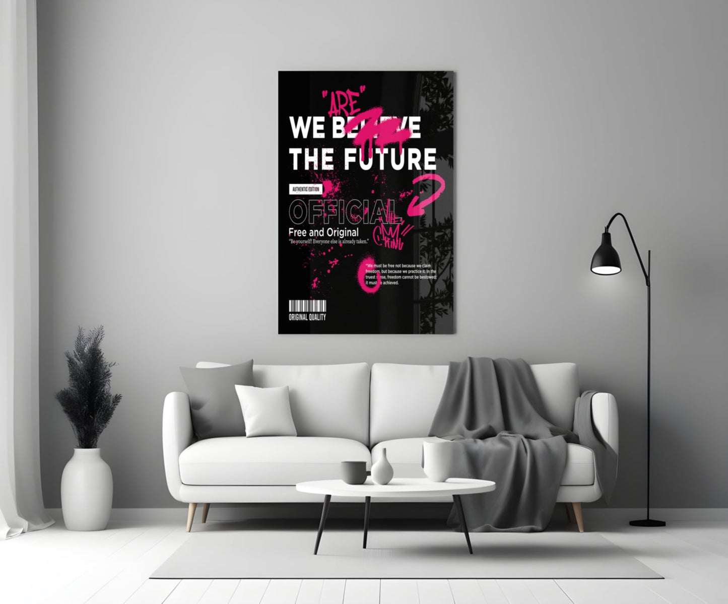 Pink Graffiti Slogan Black Typography Glass Wall Art