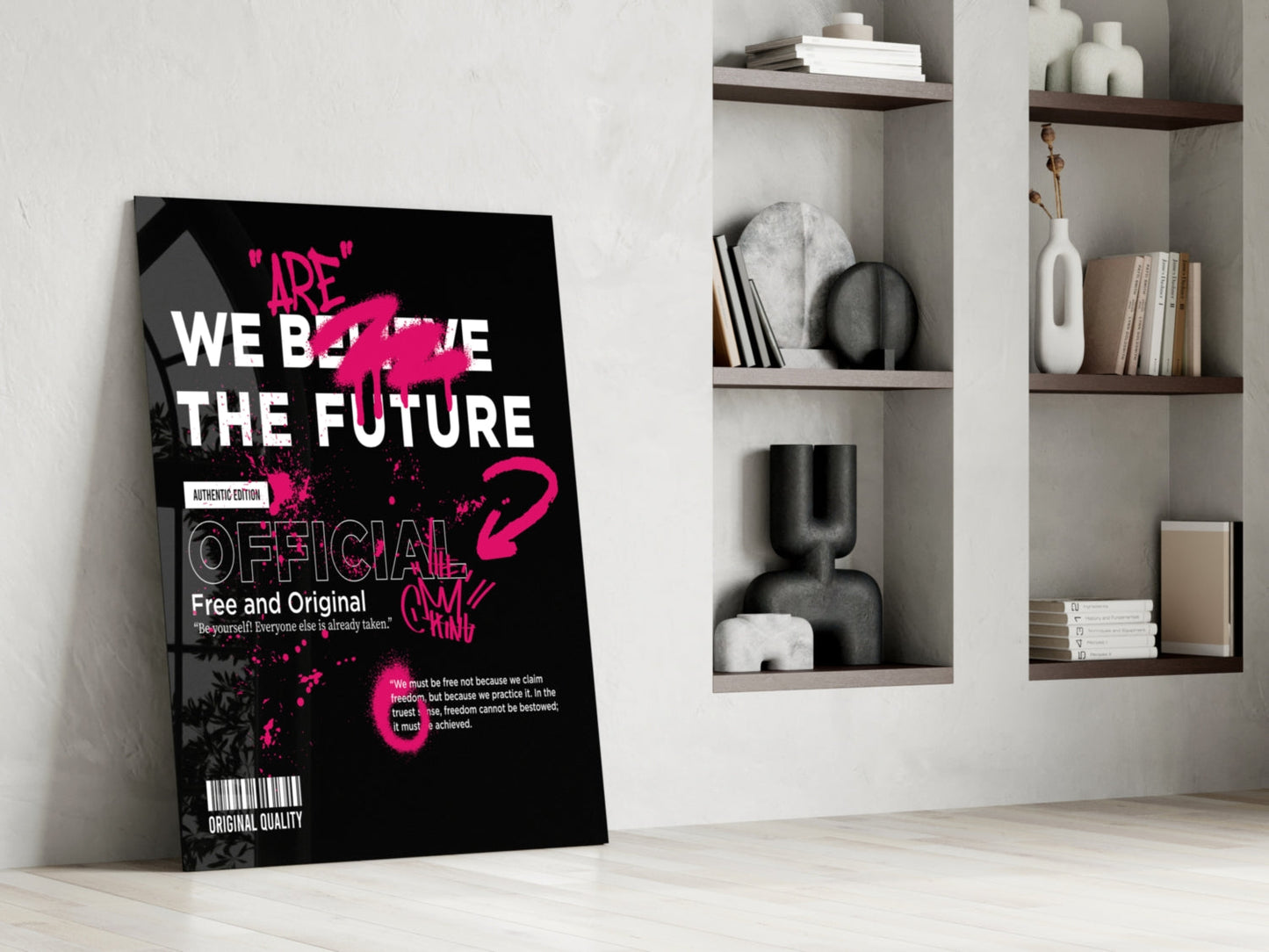 Pink Graffiti Slogan Black Typography Glass Wall Art